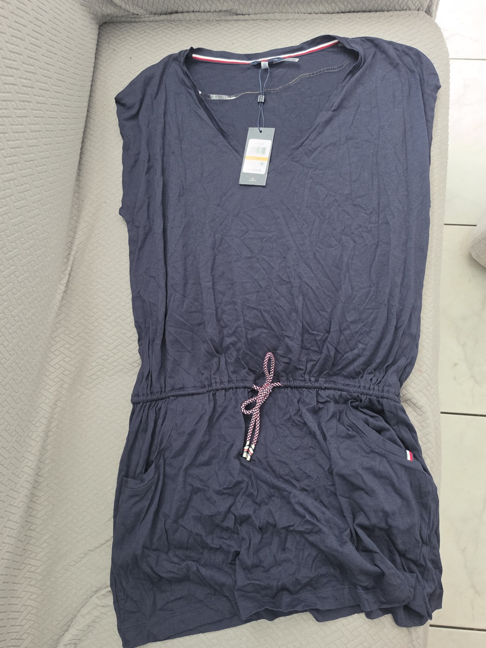 Tommy Hilfiger Navy Drawstring Lounge Dress with Pocket Detail